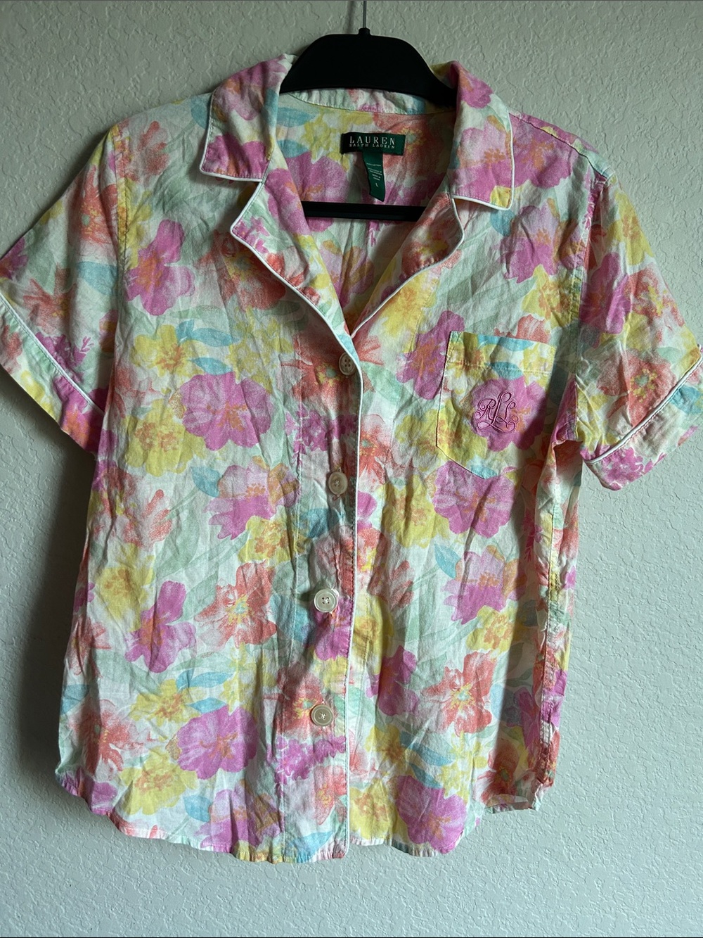 Lauren Ralph Lauren Short-Sleeve Floral PJ Set— Pink, Yellow & Blue